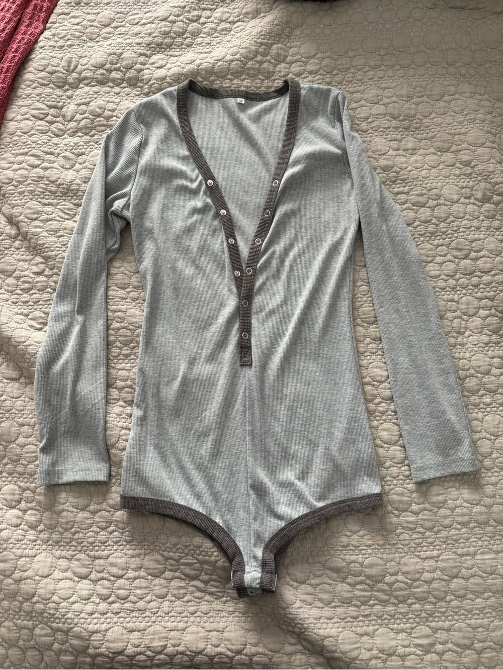 Grey Long Sleeve Snap-Front Bodysuit